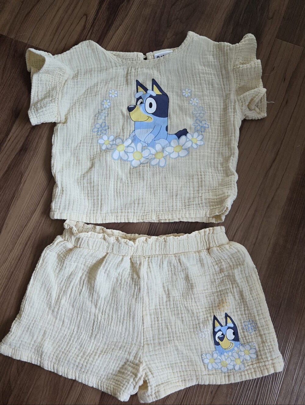 3T Toddler girl Bluey Yellow Gauze short sleeve and shorts set VGUC